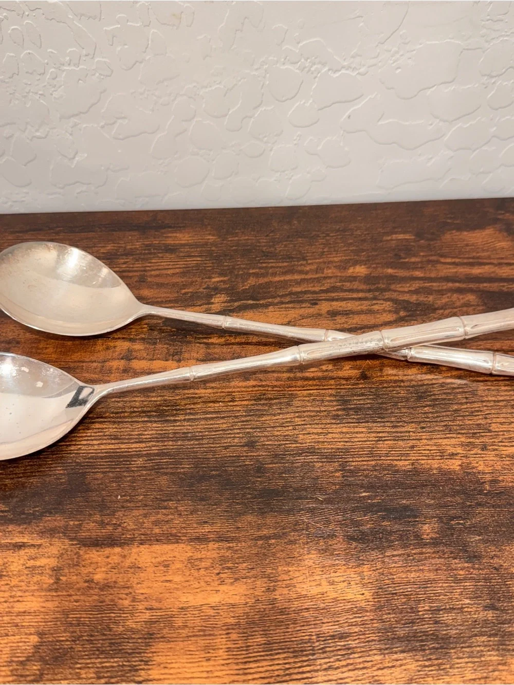 Bamboo Pattern 2 Pc Silverplate Serving Fork & Spoon Made ITALY 11 1/2